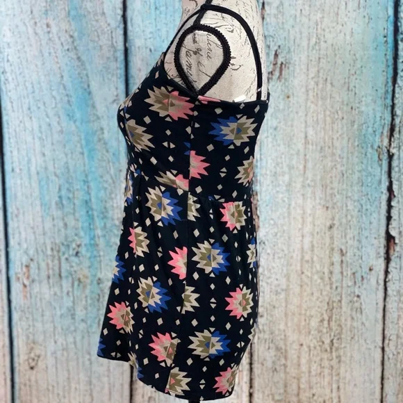 FOREVER 21 BLACK TRIBAL ROMPER WITH HEART CUT OUT BACK *SMALL *EMPIRE WAIST - Picture 10 of 11